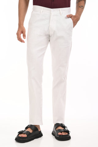 White Slim Fit Cotton Striped Chinos