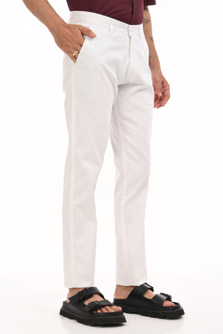 White Slim Fit Cotton Striped Chinos