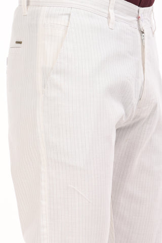 White Slim Fit Cotton Striped Chinos