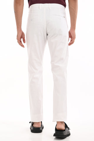 White Slim Fit Cotton Striped Chinos