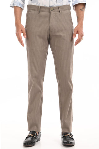 Grey Slim Fit Cotton Striped Chinos