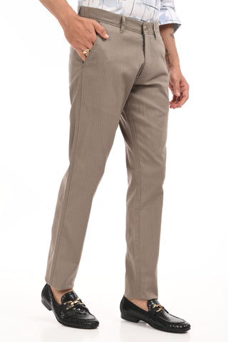 Grey Slim Fit Cotton Striped Chinos