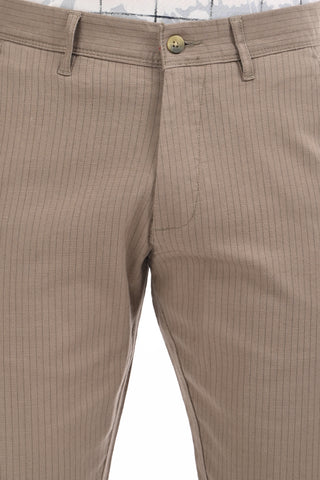 Grey Slim Fit Cotton Striped Chinos