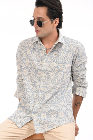 Blue Mirage Printed Cotton Shirt