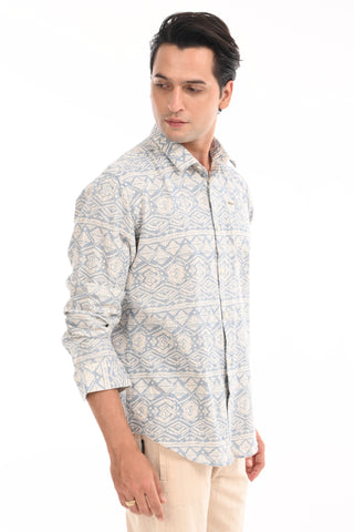 Blue Mirage Printed Cotton Shirt