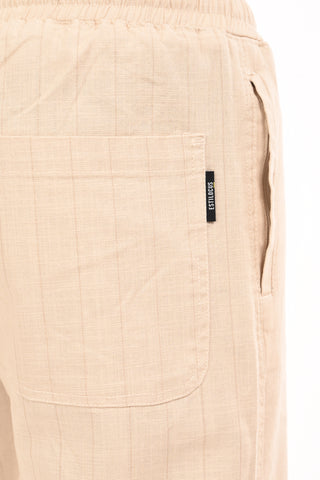 Beige Linen Blend Straight Fit Striped Trouser