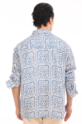 Regal Blue Bold Print Oversized Shirt