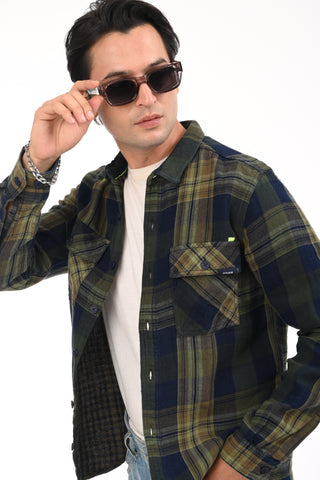 Checkered Navy Heavyweight Pure Cotton Shirt