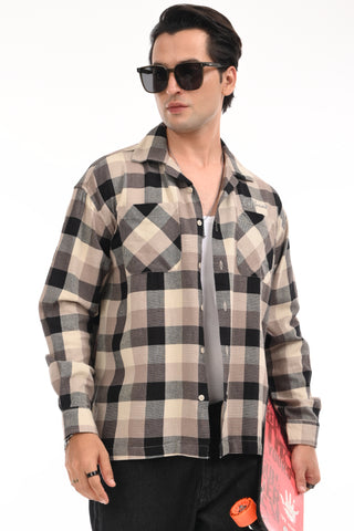 Brown Grid Oversized Checkered Shirt