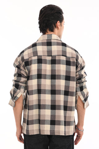 Brown Grid Oversized Checkered Shirt