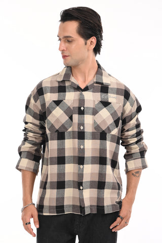 Brown Grid Oversized Checkered Shirt