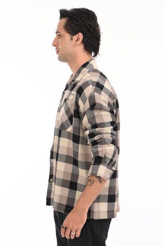 Brown Grid Oversized Checkered Shirt