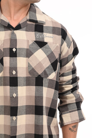 Brown Grid Oversized Checkered Shirt