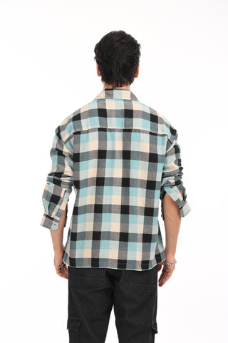 Turquoise Grid Oversized Checkered Shirt