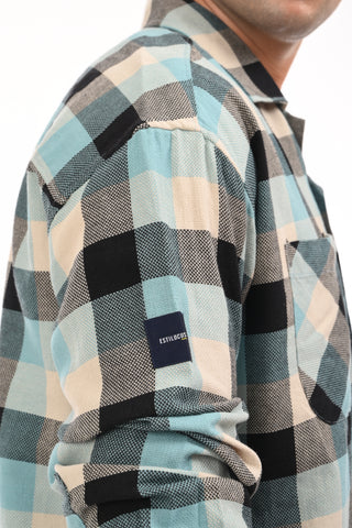 Turquoise Grid Oversized Checkered Shirt