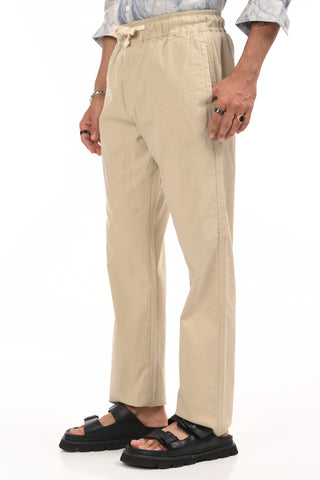 Beige Linen Blend Straight Fit Trouser