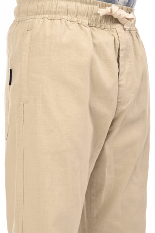 Beige Linen Blend Straight Fit Trouser