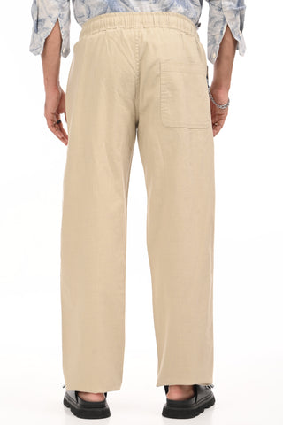 Beige Linen Blend Straight Fit Trouser