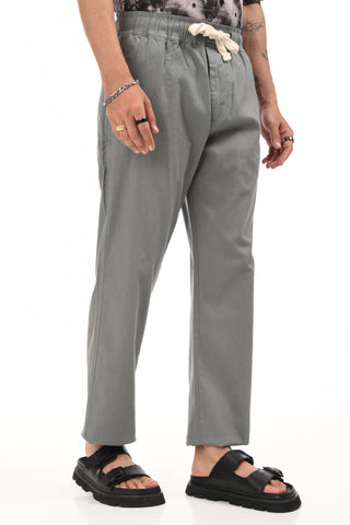 Dark Gray Linen Blend Straight Fit Trouser