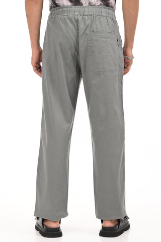 Dark Gray Linen Blend Straight Fit Trouser