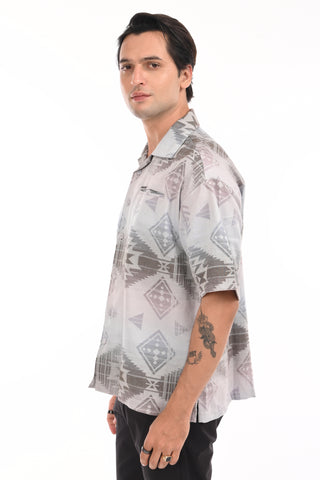 Eclipse Mirage Grey Printed Oversized Shirt