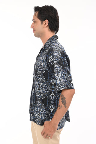 Aurora Ink Printed Blue Oversized Shirt