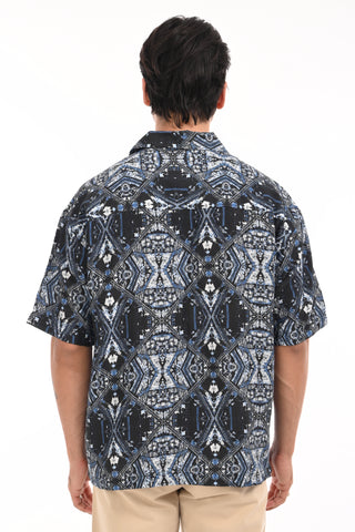 Aurora Ink Printed Blue Oversized Shirt