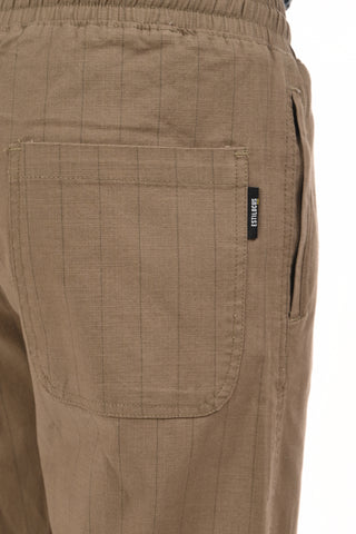 Coffee Brown Linen Blend Straight Fit Striped Trouser