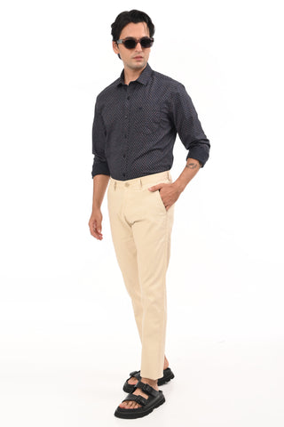 Beige Slim Fit Cotton Striped Chinos