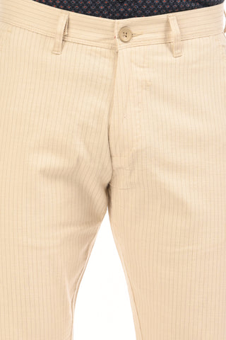 Beige Slim Fit Cotton Striped Chinos