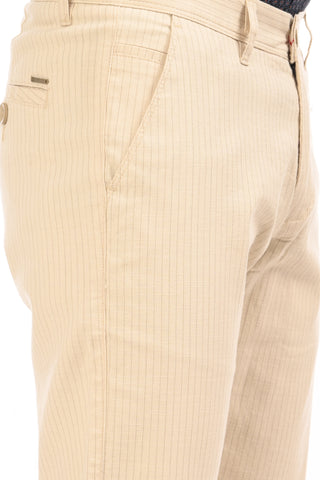 Beige Slim Fit Cotton Striped Chinos