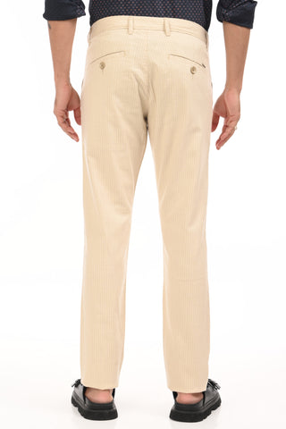 Beige Slim Fit Cotton Striped Chinos