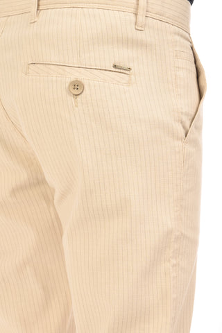 Beige Slim Fit Cotton Striped Chinos