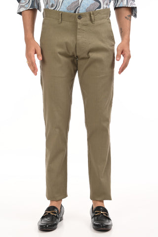 Khaki Slim Fit Cotton Striped Chinos