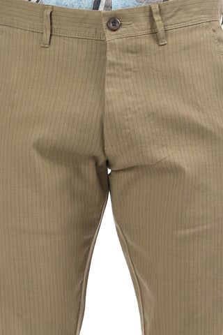 Khaki Slim Fit Cotton Striped Chinos