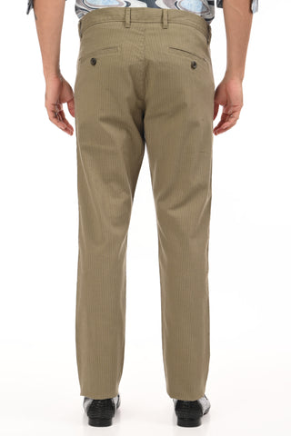 Khaki Slim Fit Cotton Striped Chinos