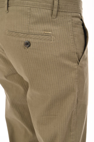 Khaki Slim Fit Cotton Striped Chinos