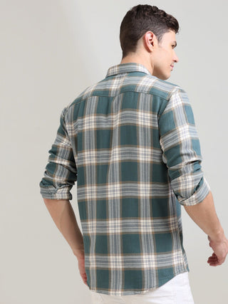 Aegean Teal Off - white Casual Checks Shirt - model_poseposition_of_shirtporduct_type