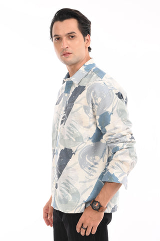 Aqua Printed Cotton Oversized Shirt - model_poseposition_of_shirtporduct_type