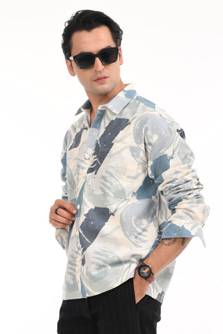 Aqua Printed Cotton Oversized Shirt - model_poseposition_of_shirtporduct_type