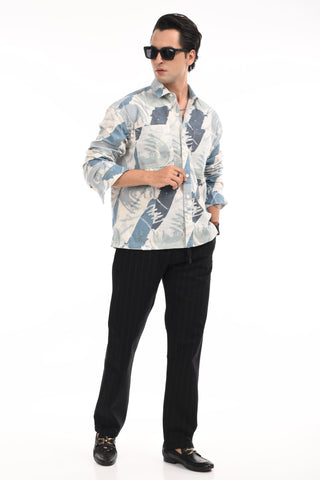 Aqua Printed Cotton Oversized Shirt - model_poseposition_of_shirtporduct_type