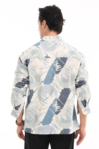 Aqua Printed Cotton Oversized Shirt - model_poseposition_of_shirtporduct_type