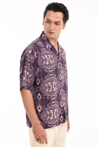 Aurora Ink Printed Violet Oversized Shirt - model_poseposition_of_shirtporduct_type