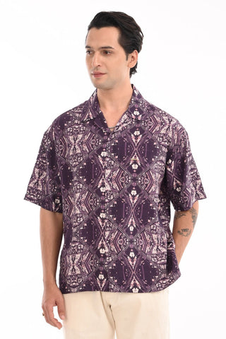 Aurora Ink Printed Violet Oversized Shirt - model_poseposition_of_shirtporduct_type