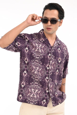 Aurora Ink Printed Violet Oversized Shirt - model_poseposition_of_shirtporduct_type