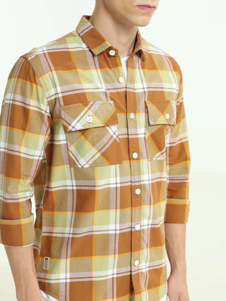 Autumn Ember Mustard Checks Shirt - model_poseposition_of_shirtporduct_type