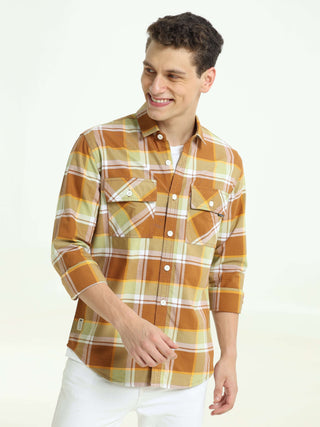 Autumn Ember Mustard Checks Shirt - model_poseposition_of_shirtporduct_type