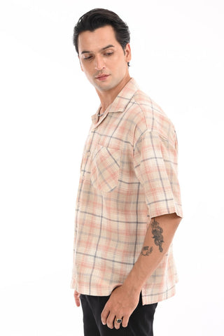 Autumn Sunset Checkered Oversized Cotton Shirt - model_poseposition_of_shirtporduct_type