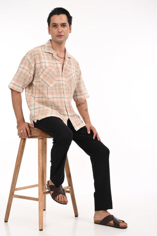 Autumn Sunset Checkered Oversized Cotton Shirt - model_poseposition_of_shirtporduct_type