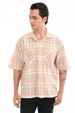 Autumn Sunset Checkered Oversized Cotton Shirt - model_poseposition_of_shirtporduct_type